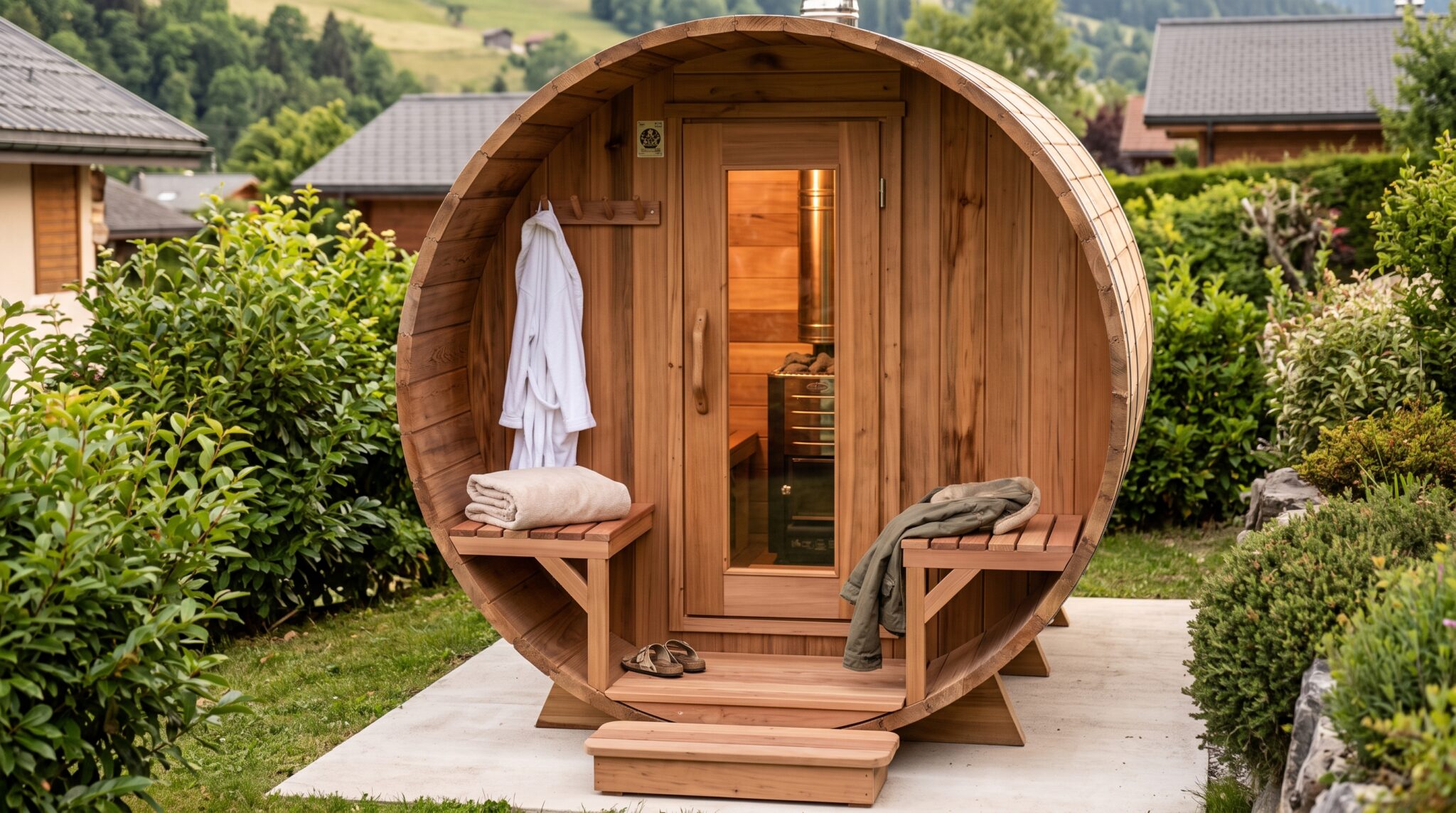 Porche ou vestiaire devant le sauna Porche ou vestiaire devant le sauna